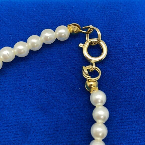 💛 Vintage Gold Plated Ball, Faux Pearl & Pink Stone Bracelet - Picture 3 of 5